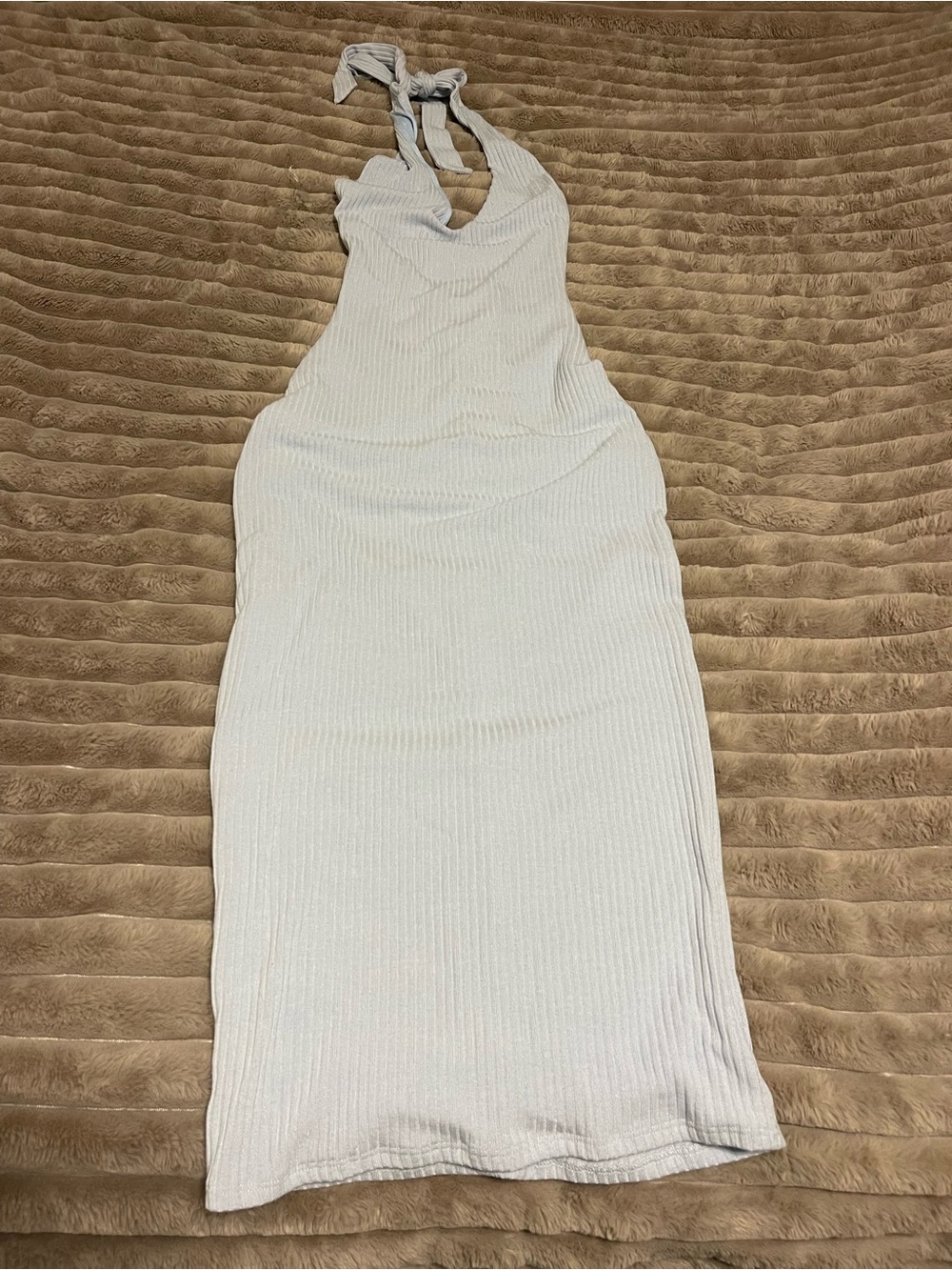 Baby blue Ribbed Halter Midi Dress